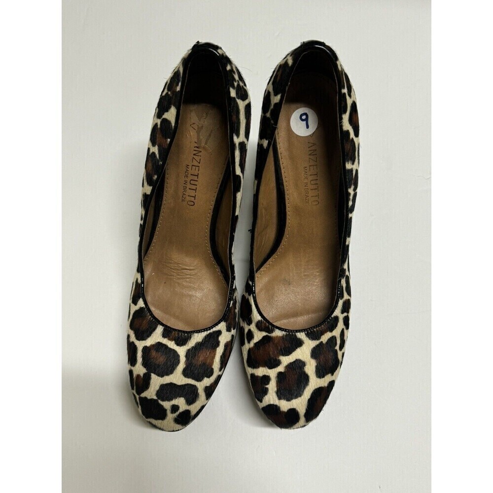 Anzetutto Shoes Womens 9 Brown Leopard Leather High Heel Pump